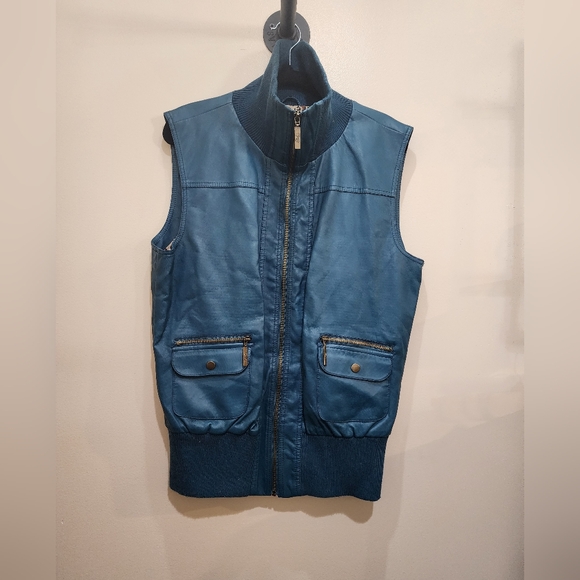 B.b. jeans leather style vest leopard print lining size xl teal chunky hardware - Picture 7 of 10